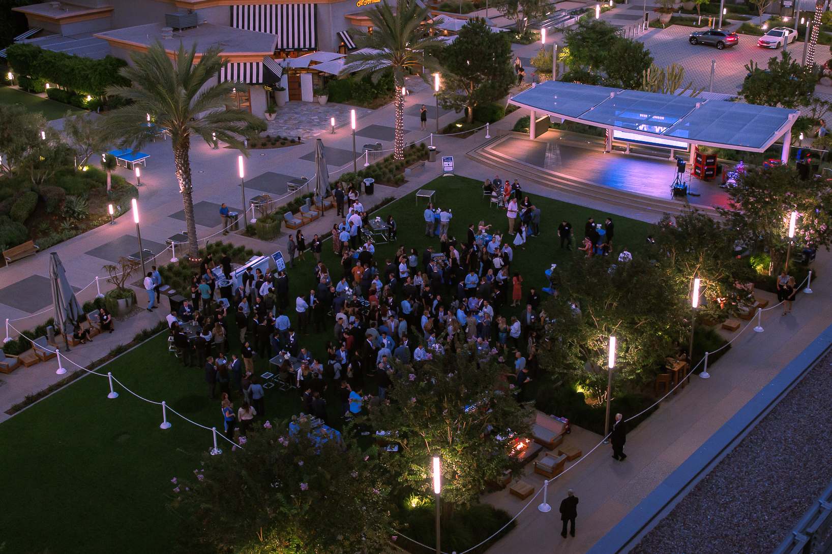 Aerial view of the evening reception on the lawn